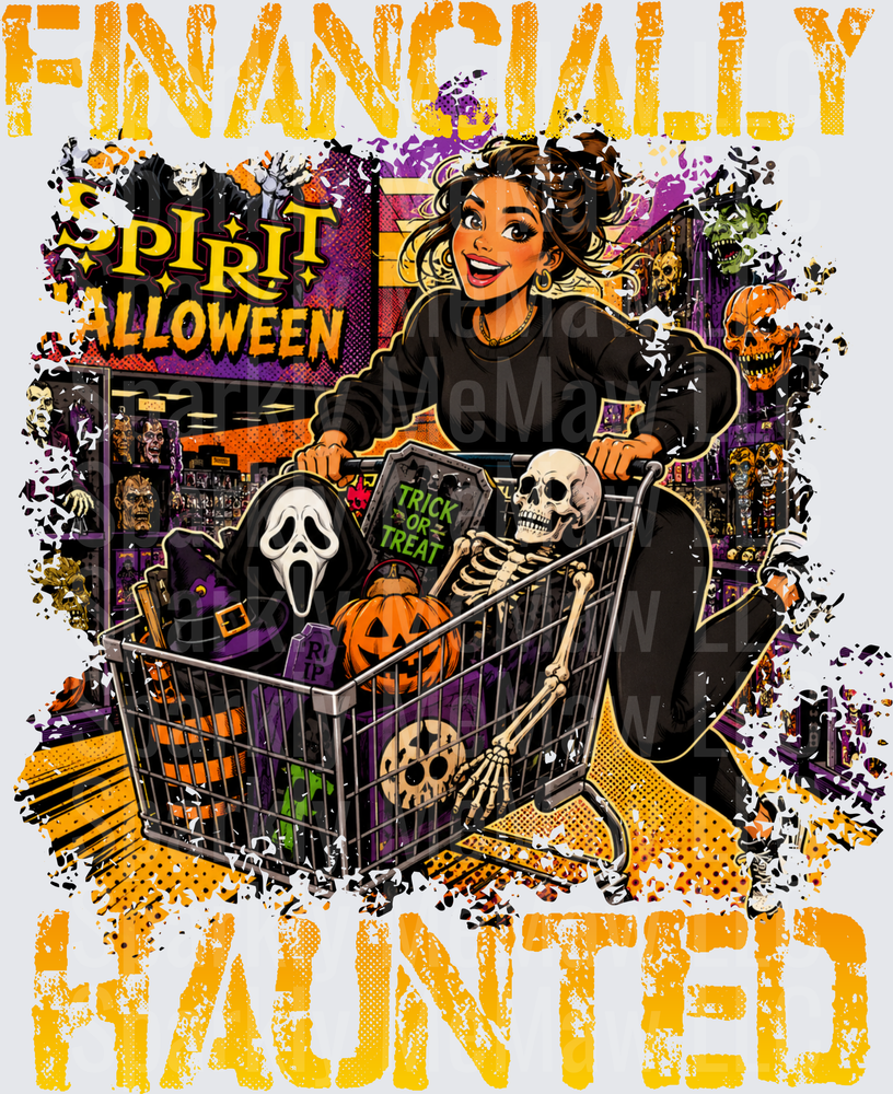 Financially Haunted Halloween Shopper UV DTF Decal