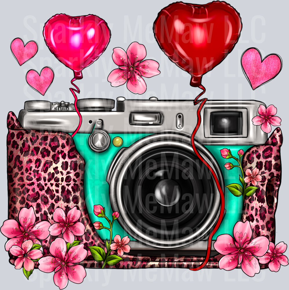 Floral Heart Vintage Camera UV DTF Decal