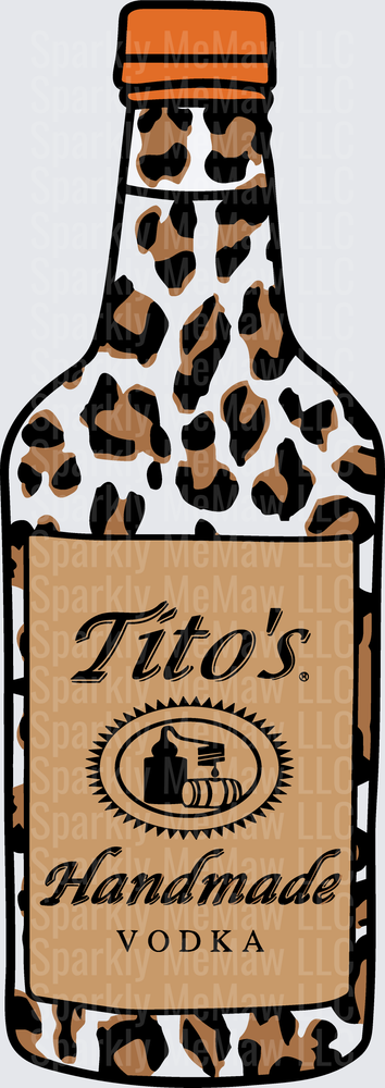 Tito's Handmade Vodka Bottle with Leopard Print Pattern DTF Transfer for Fabric