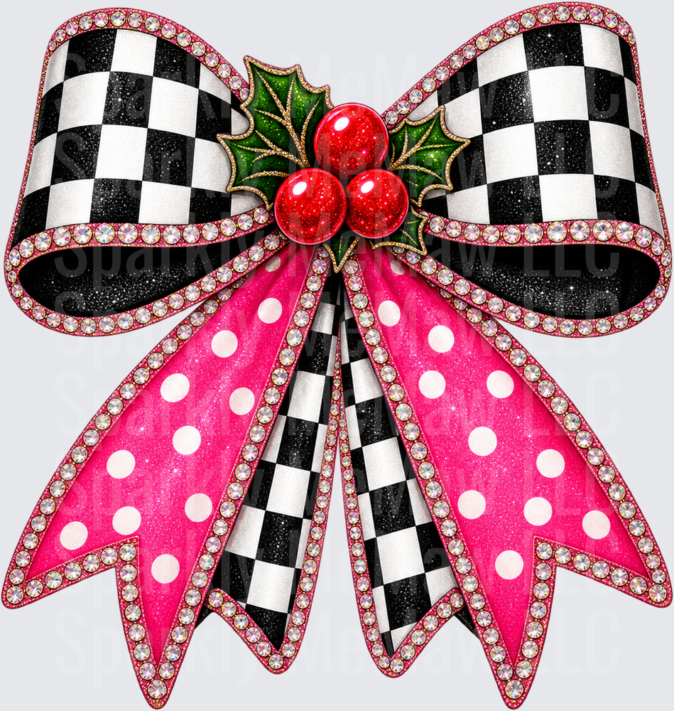 Glitter Christmas Bow UV DTF DECAL (HARD SMOOTH SURFACE)