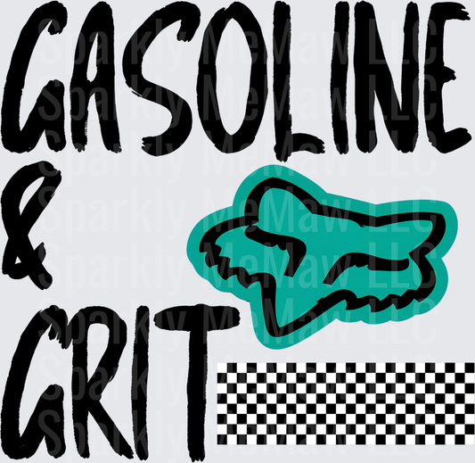 Gasoline & Grit Fox Racing Logo Teal Checkered Motocross DTF Transfer for Fabrics