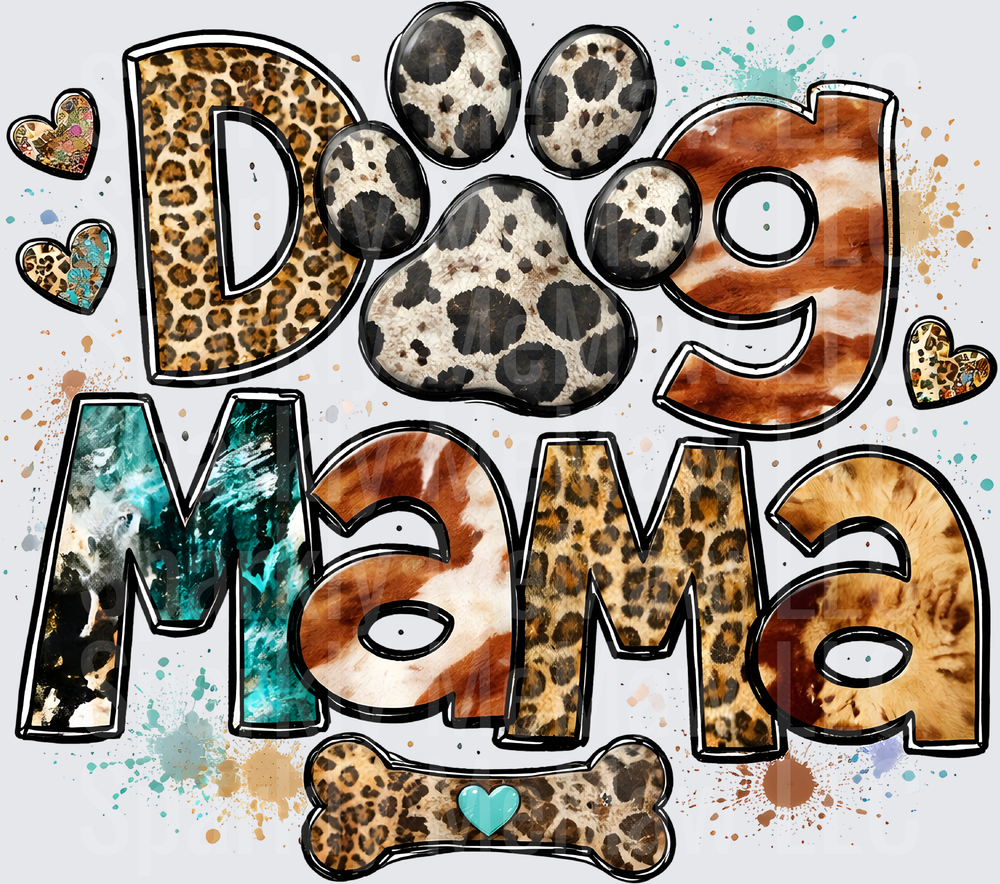 Dog Mama Leopard Print Paw Print Design with Hearts and Bone UV DTF Decal