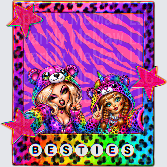Besties Rainbow Leopard Print Girls with Colorful Animal Hoodies DTF Transfer for Fabric
