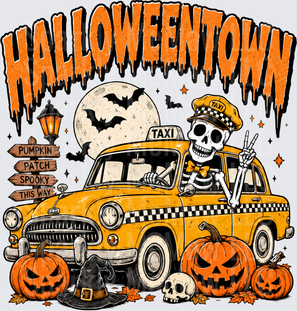 Halloweentown Skeleton Taxi Driver UV DTF Decal