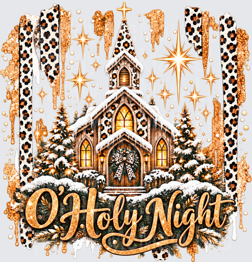 O Holy Night Leopard Church UV DTF Decal