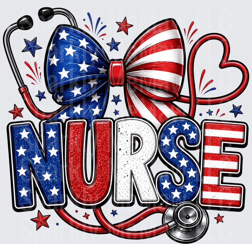 American Flag Bow Tie Stethoscope Nurse Patriotic Medical Design UV DTF Decal