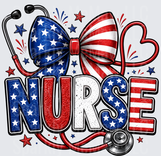 American Flag Bow Tie Stethoscope Nurse Patriotic Medical Design UV DTF Decal