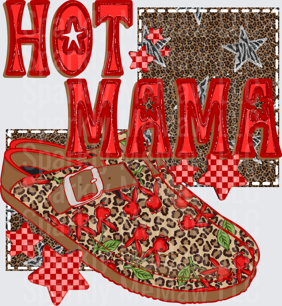 Hot Mama Leopard Print Sandals with Cherry Design UV DTF Decal