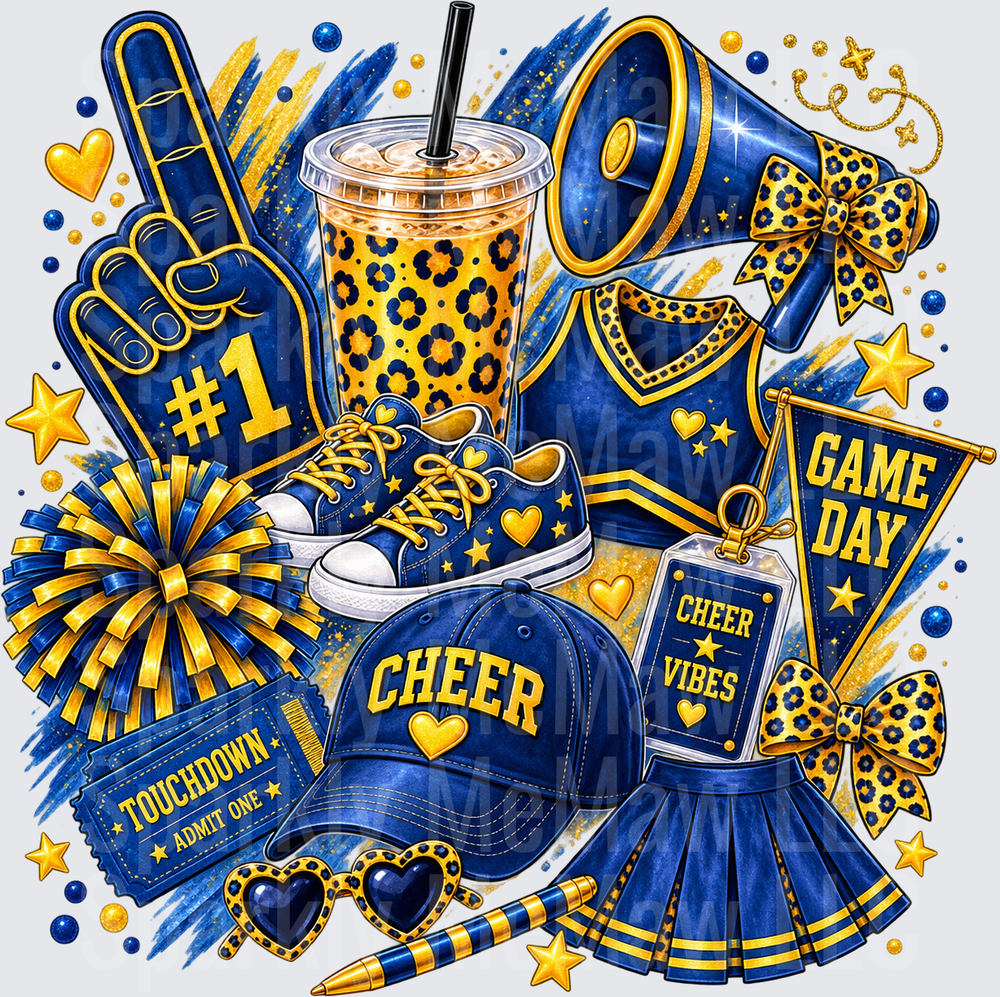Blue Gold Cheer Game Day UV DTF Decal