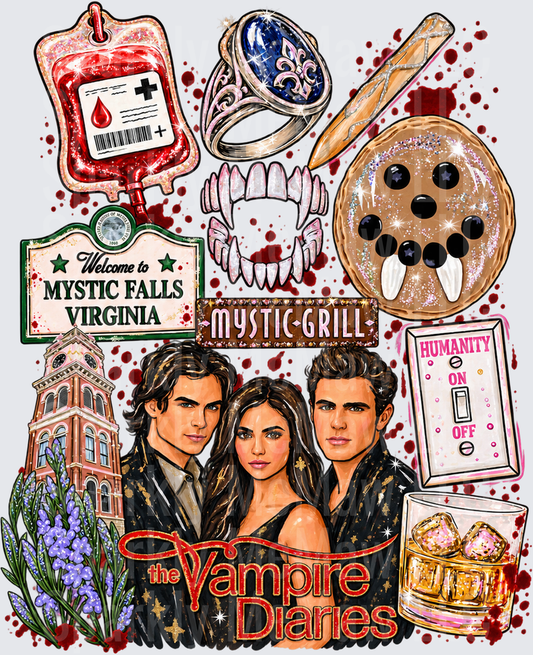 The Vampire Diaries Icon Collage is a DTF Transfer for Fabrics