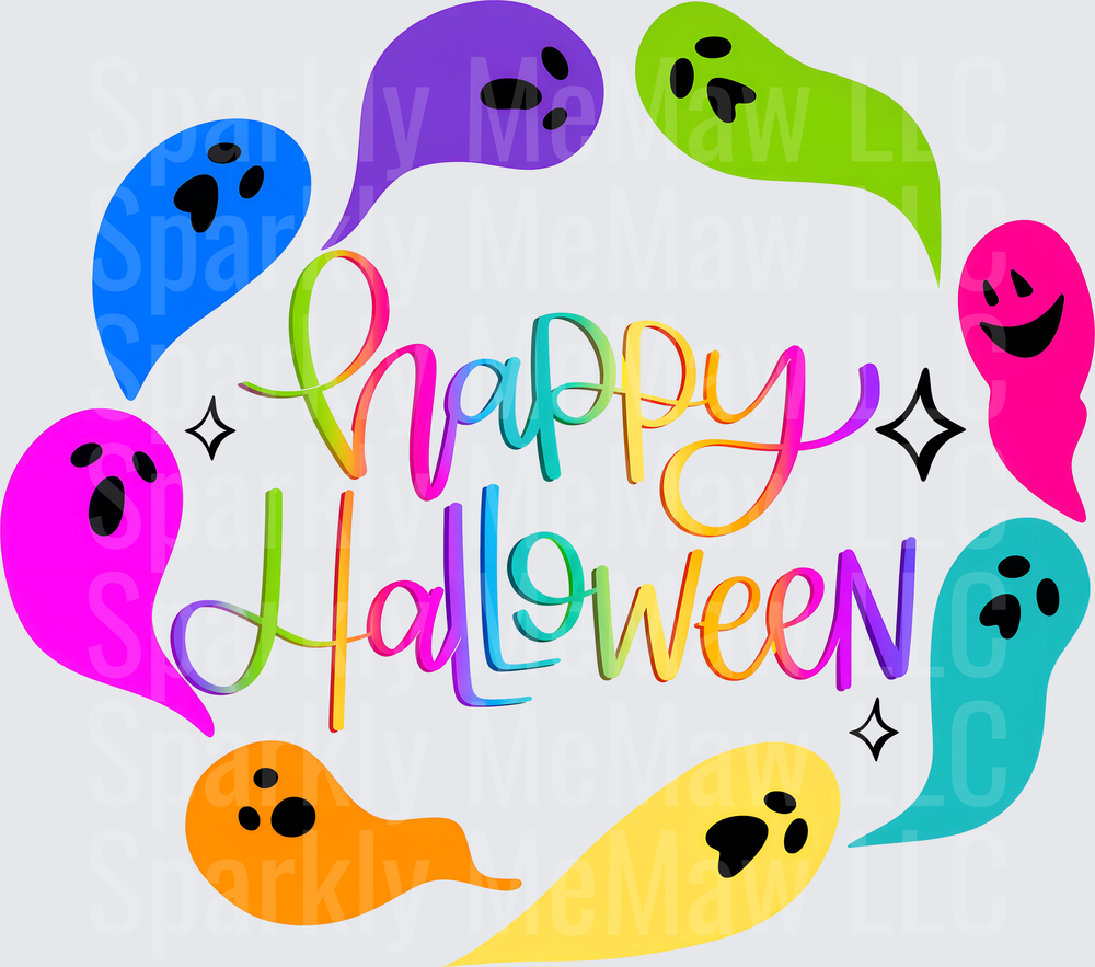 Happy Halloween Colorful Ghosts UV DTF Decal
