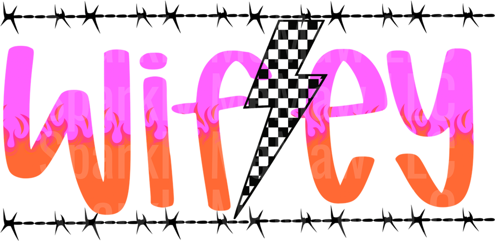 Wifey Text with Checkered Lightning Bolt and Barbed Wire Border UV DTF Decal