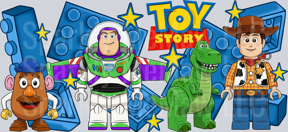 Toy Characters with Building Blocks and Stars UV DTF Decal