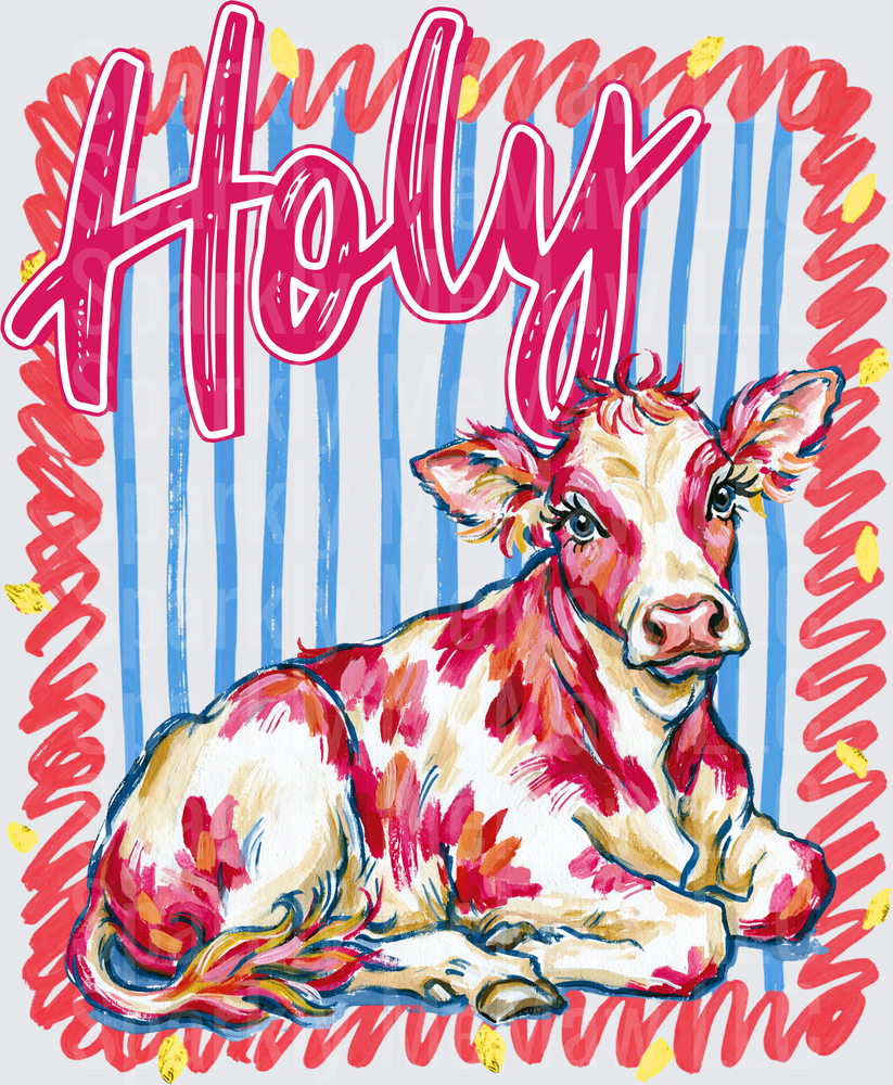 Hey Y'all Colorful Cow with Red White Blue Stripes DTF Transfer for Fabric