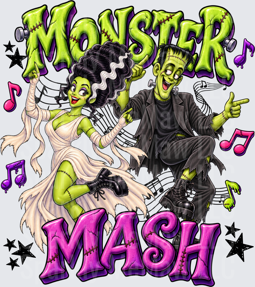 Monster Mash Dancing Frankenstein Couple UV DTF Decal