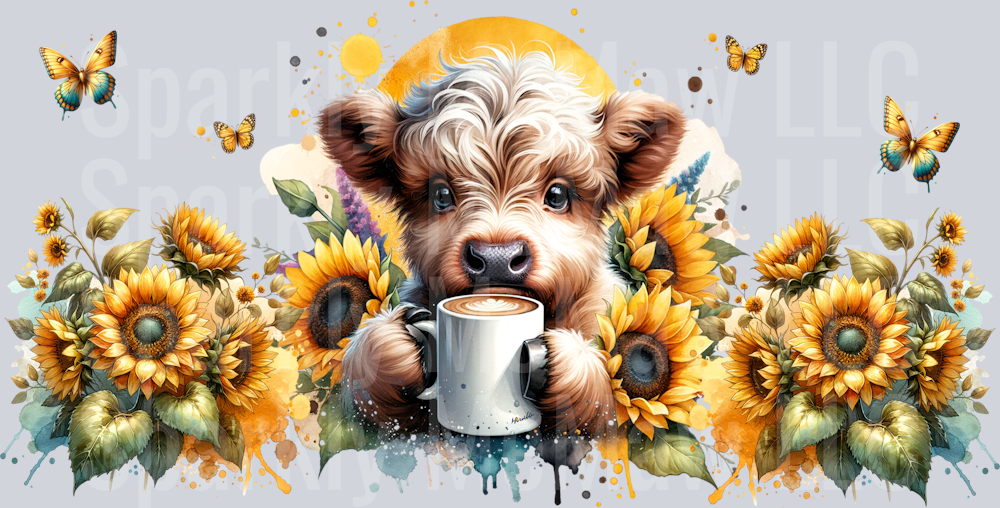 Highland Cow 16 oz Glass Tumbler Wrap