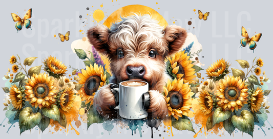 Highland Cow 16 oz Glass Tumbler Wrap