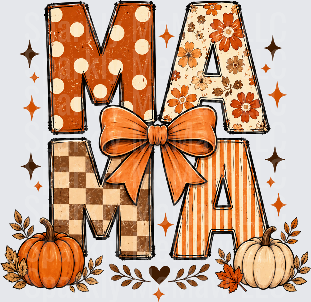 Fall Patterned Mama Bow UV DTF Decal