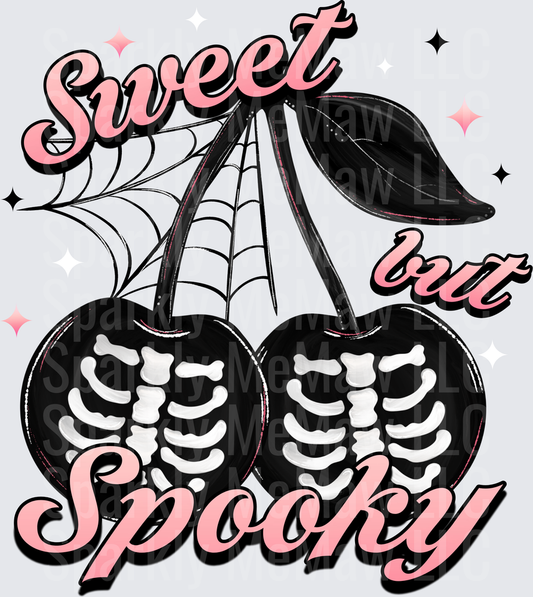 Sweet But Spooky Black Skeleton Cherries Spider Web Gothic Halloween DTF Transfer for Fabrics