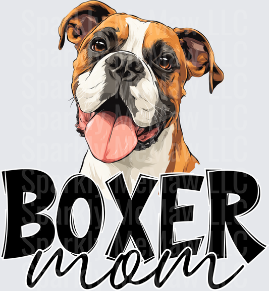 Happy Boxer Dog Face with Boxer Mom Text UV DTF Decal