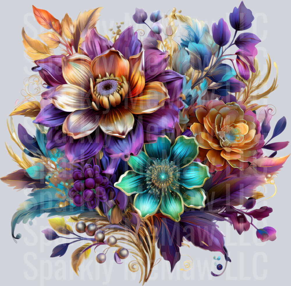 jewel tone floral clipart (165) UV DTF Decal