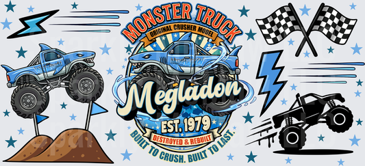 Megladon Monster Truck Shark Design UV DTF 16 OZ Wrap