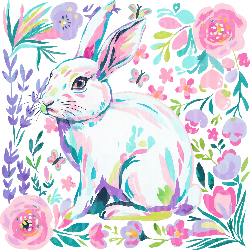 Floral Bunny DTF Transfer (Fabrics)