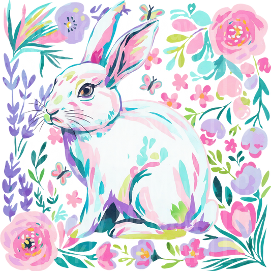 Floral Bunny DTF Transfer (Fabrics)
