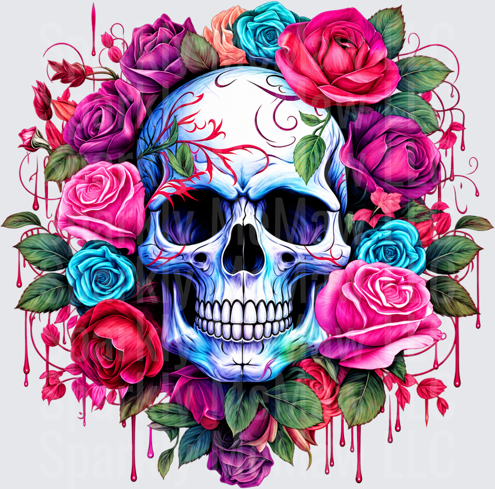 Floral Skull with Roses UV DTF Decal
