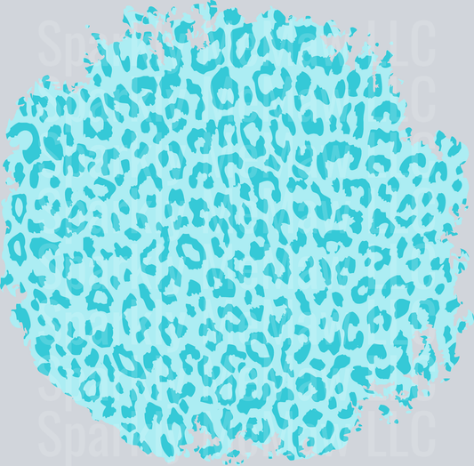 Turquoise Blue Leopard Print Pattern Circle UV DTF Decal