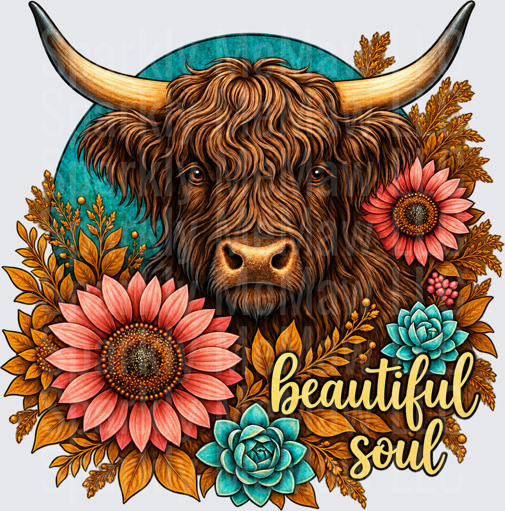 Highland Cow Beautiful Soul DTF Transfer for Fabrics