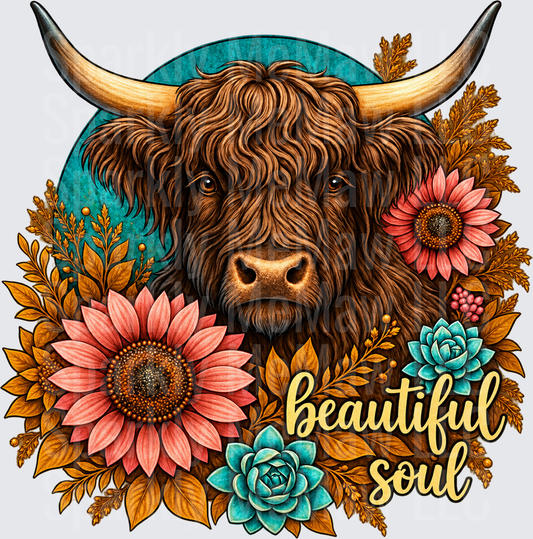 Highland Cow Beautiful Soul DTF Transfer for Fabrics