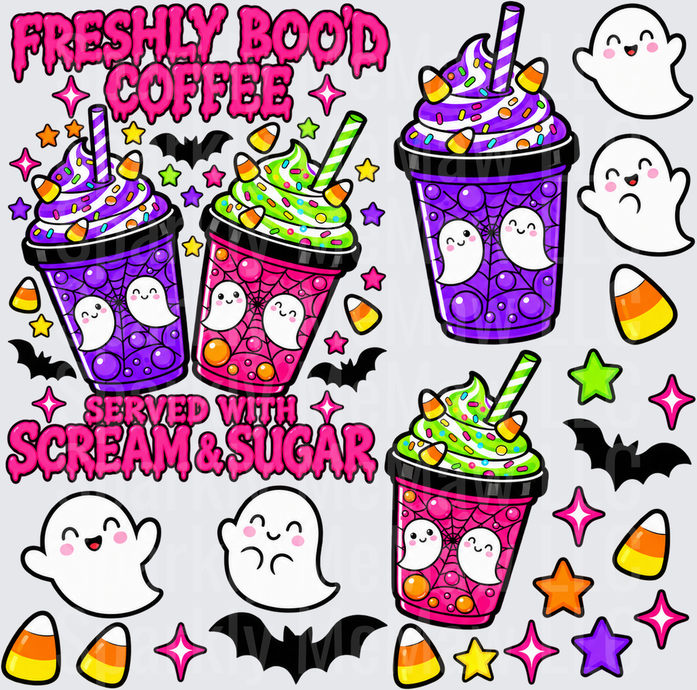 Freshly Boo'd Coffee Halloween Sheet this is a 10 inch cut and stick UV Decal Sheet