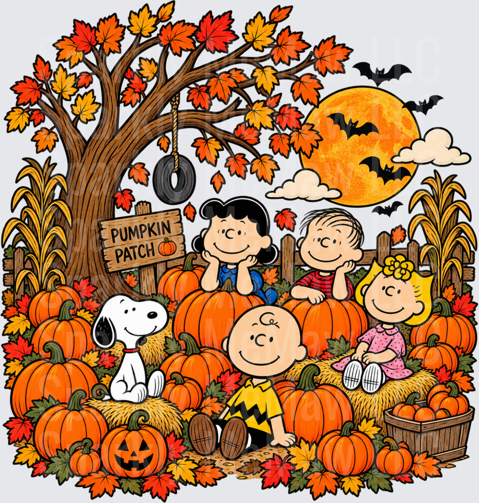 Peanuts Gang Halloween Pumpkin Patch UV DTF Decal
