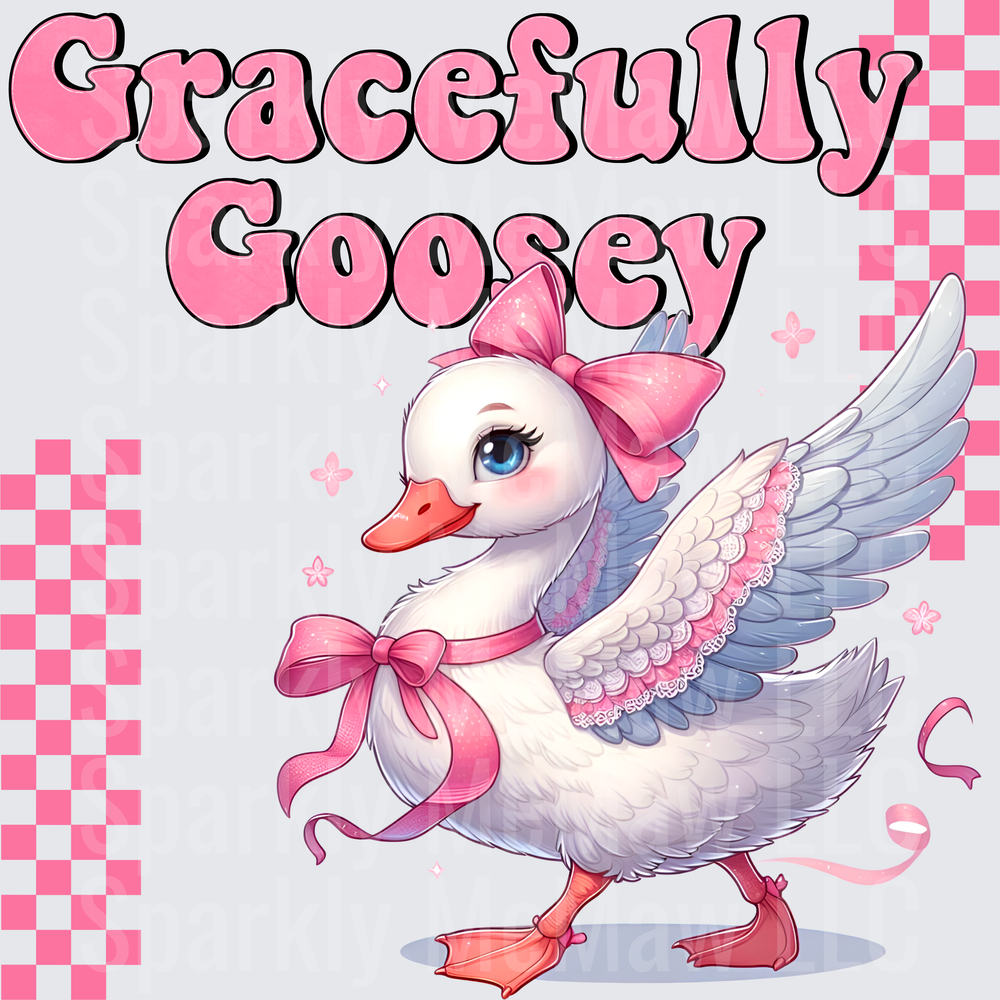 Gracefully Goosey Cute Swan with Pink Bow and Checkered Pattern UV DTF Decal