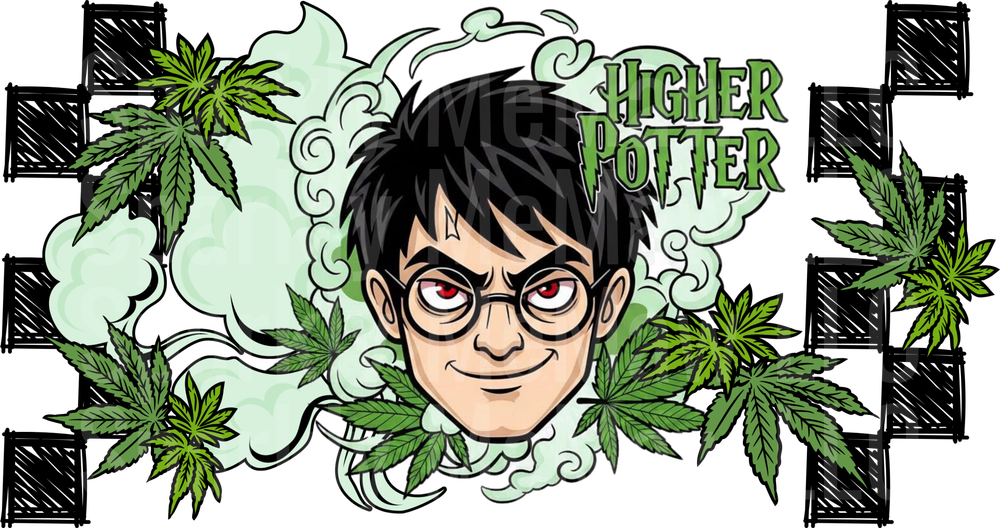Higher Potter Cannabis Wizard Character with Glasses and Green Smoke UV DTF Decal