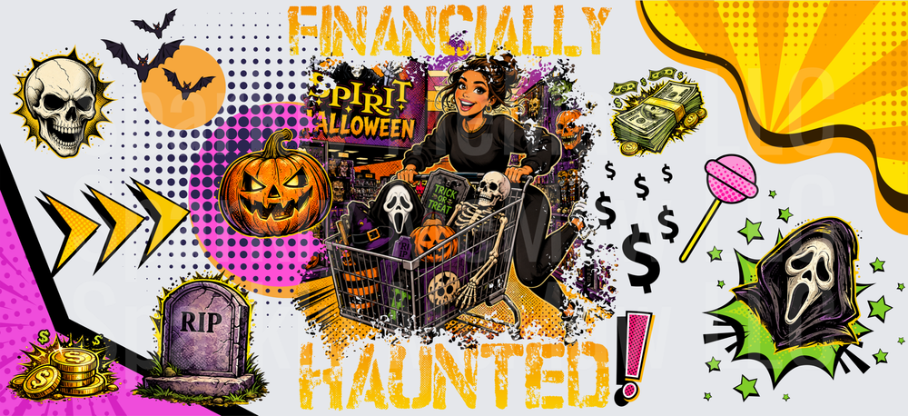 Financially Haunted Halloween Shopper UV DTF Wrap