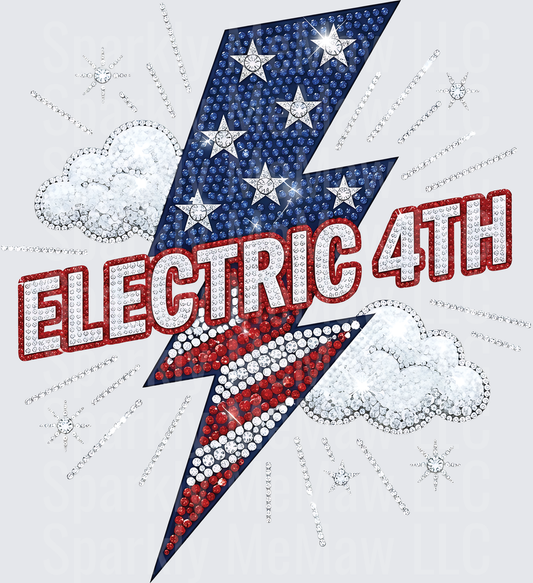 Electric 4th of July Rhinestone Lightning Bolt with Stars and Clouds UV DTF Decal