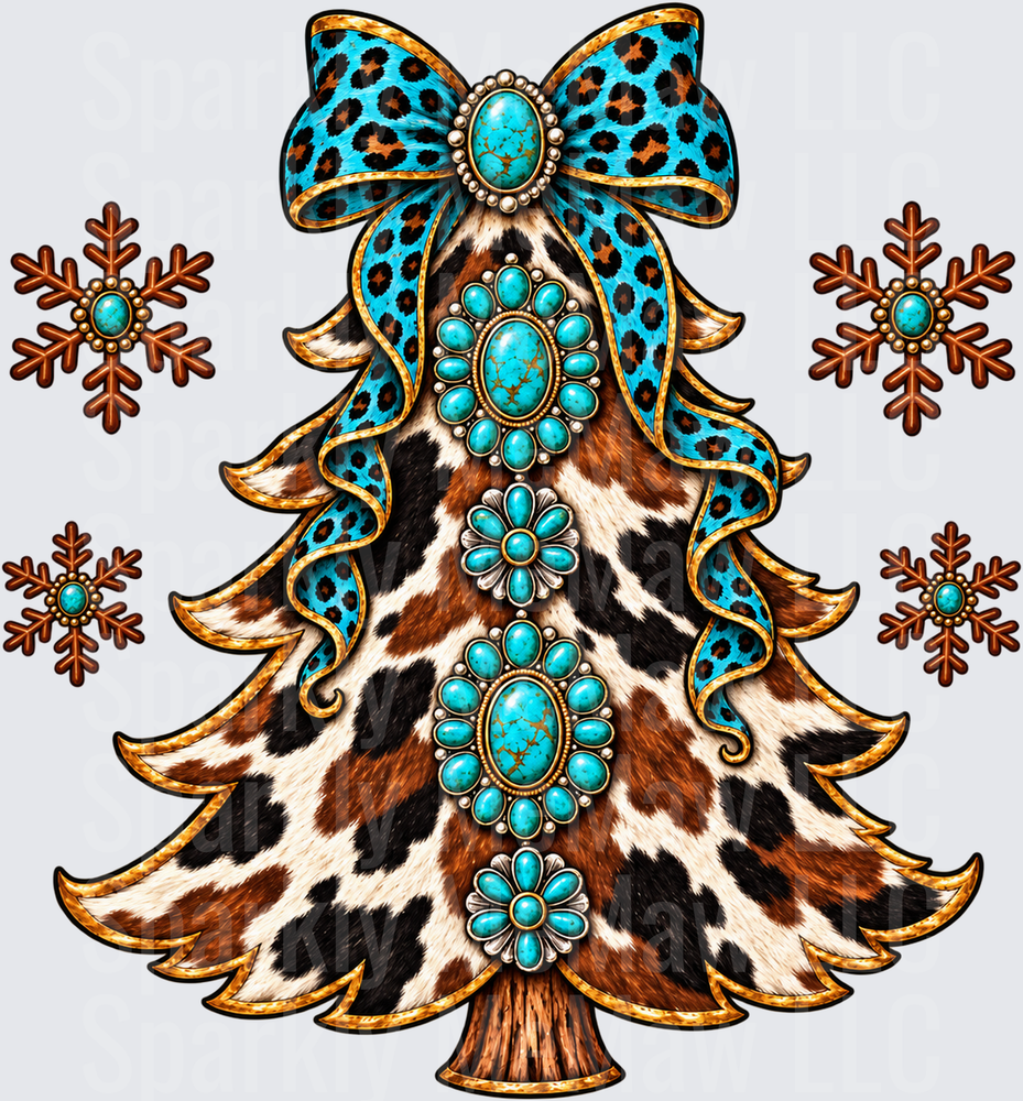 Western Leopard Christmas Tree UV DTF DECAL (HARD SMOOTH SURFACE)