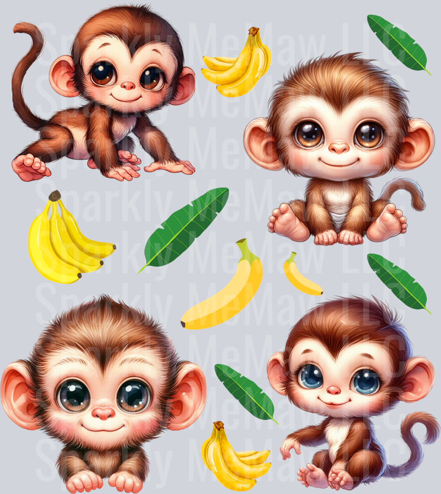 Cute Monkey.UV DTF Element Sheet
