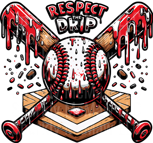 Respect the Drip Baseball with Crossed Bats Bloody Design UV DTF Decal