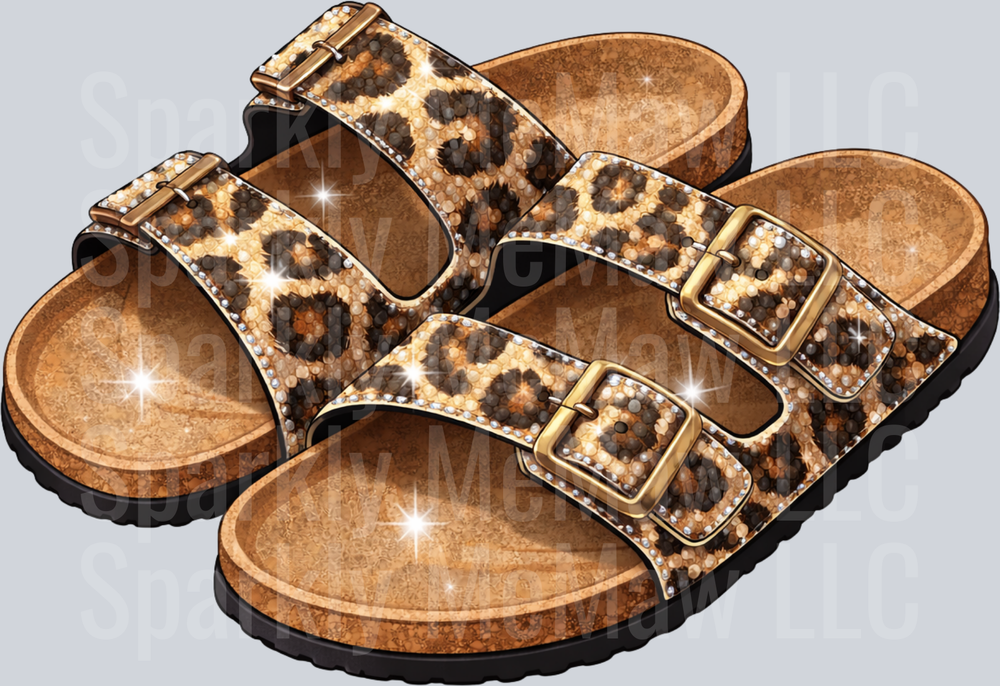 Leopard Print Rhinestone Birkenstock Sandals UV DTF Decal