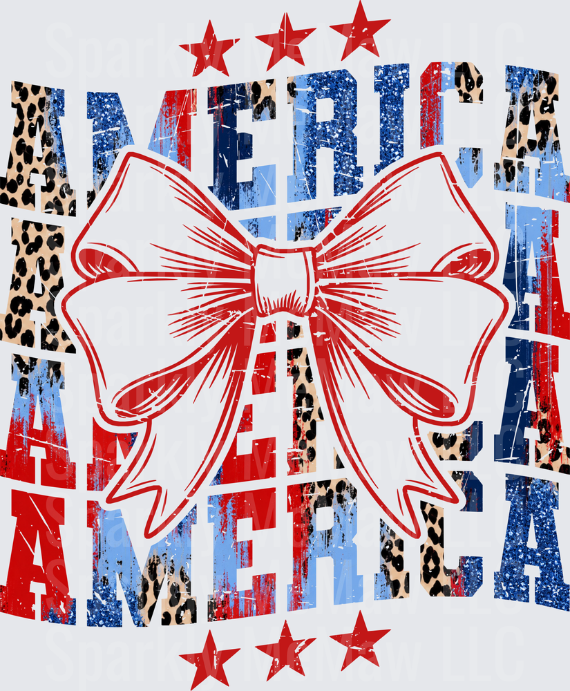 Patriotic America Bow with Red Stars and Leopard Print UV DTF Decal