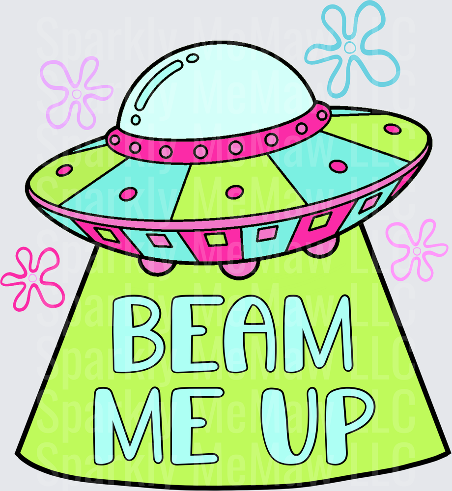 Colorful UFO Beam Me Up with Stars UV DTF Decal
