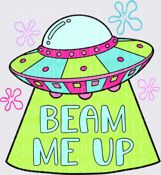 Colorful UFO Beam Me Up with Stars UV DTF Decal