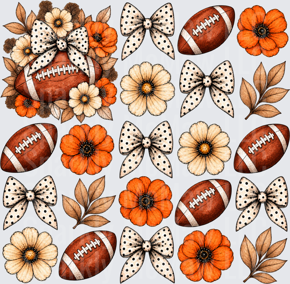 Football Floral Polka Dot Bow Sheet is a 10x10 UV DTF Cut and stick sheet