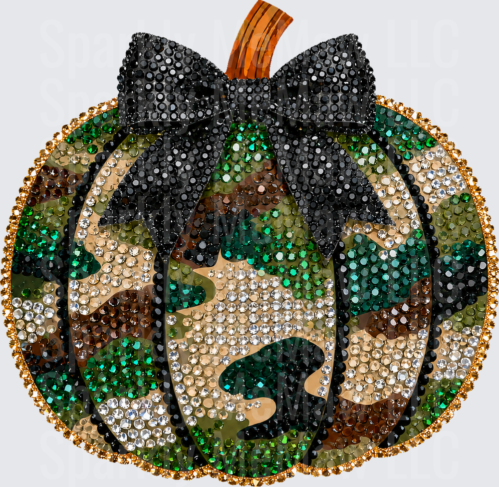Rhinestone Camo Pumpkin Bow UV DTF Decal