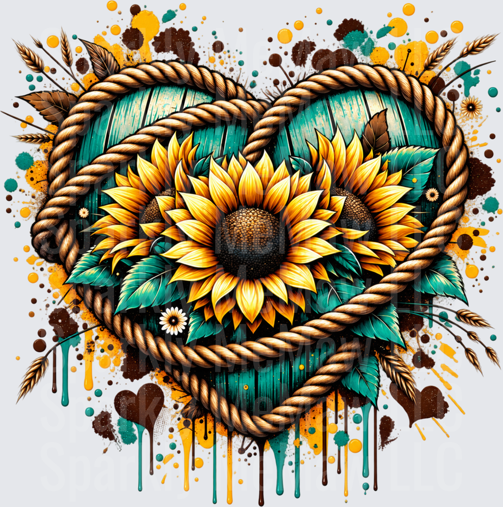 Sunflower Rope Heart UV DTF Decal