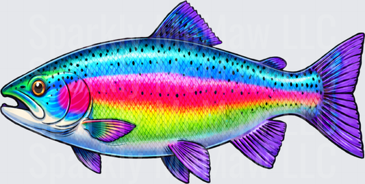Rainbow Trout with Vibrant Purple Fins and Neon Scale Pattern UV DTF Decal
