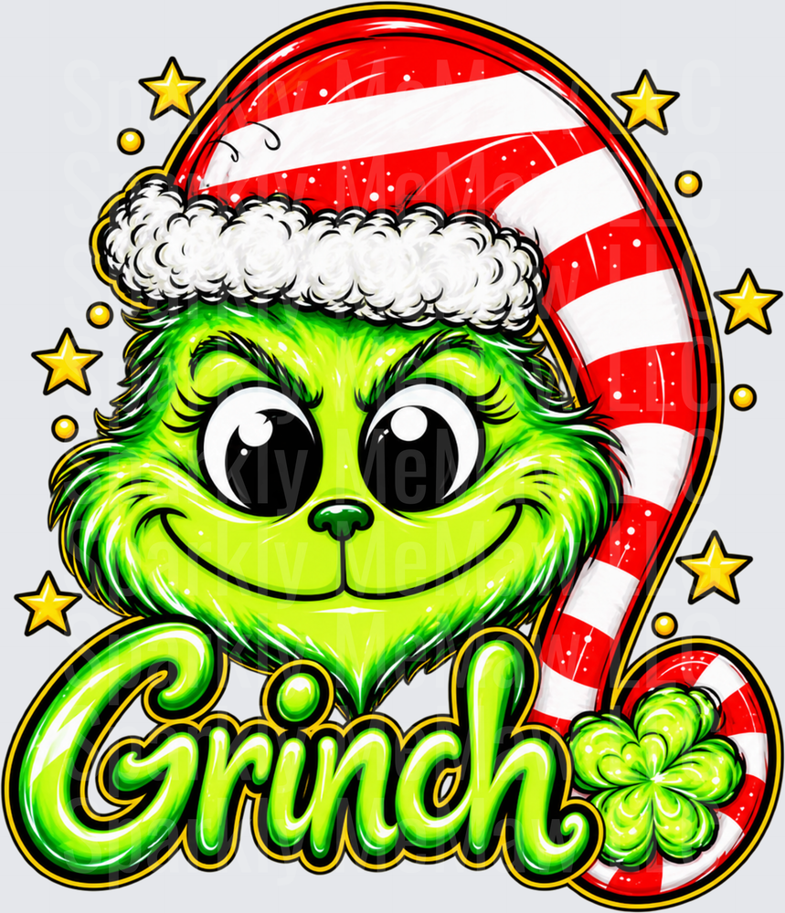 Cute Grinch Christmas Santa Hat UV DTF Decal